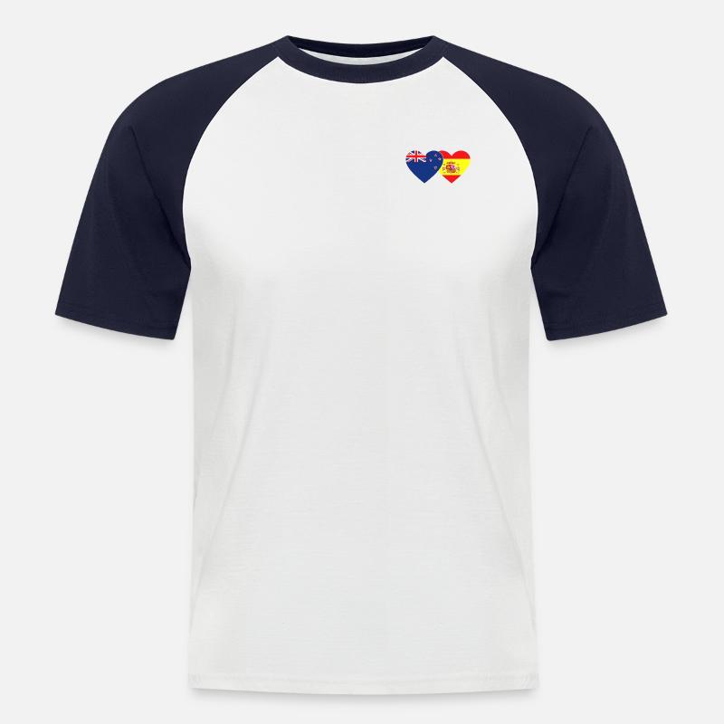 Nuova Zelanda Spagna Bandiera Cuore - Maglia da baseball a manica corta da uomo - bianco/navy
