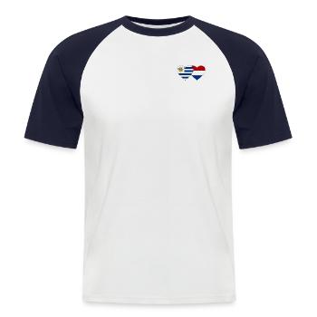 Uruguay Holland Herz Flagge - Männer Baseball-T-Shirt - Weiß/Navy - Vorne - Nik (191cm)
