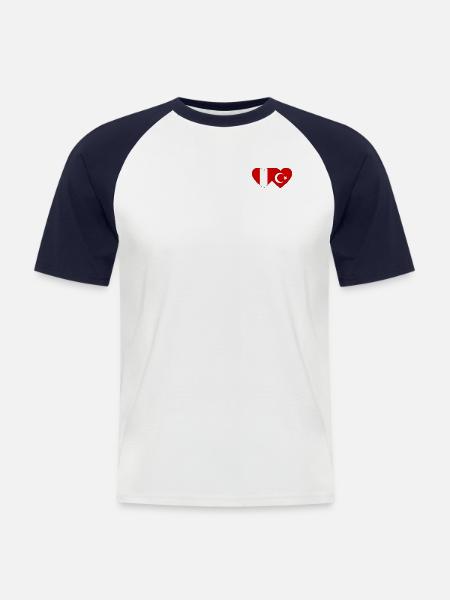 Peru Turkey Heart Flag - Men's Baseball T-Shirt - white/navy