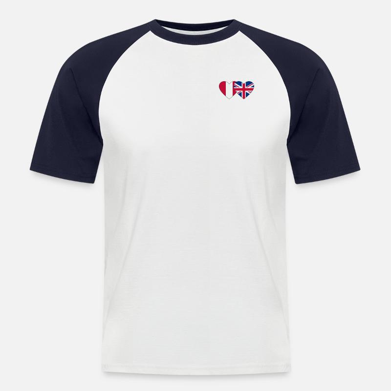 Peru England Herz Flagge - Männer Baseball-T-Shirt - Weiß/Navy