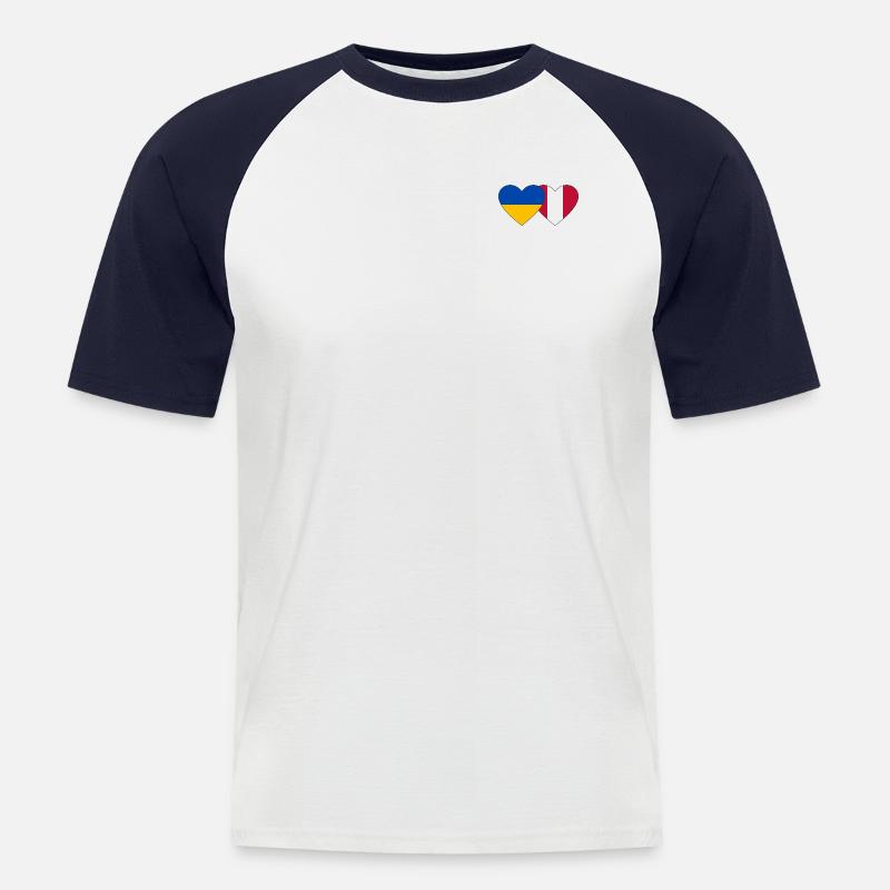 Ukraine Peru Herz Flagge - Männer Baseball-T-Shirt - Weiß/Navy