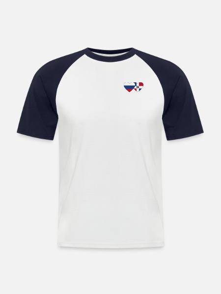 Russie République dominicaine Flag Heart - T-shirt baseball manches courtes Homme - blanc/marine