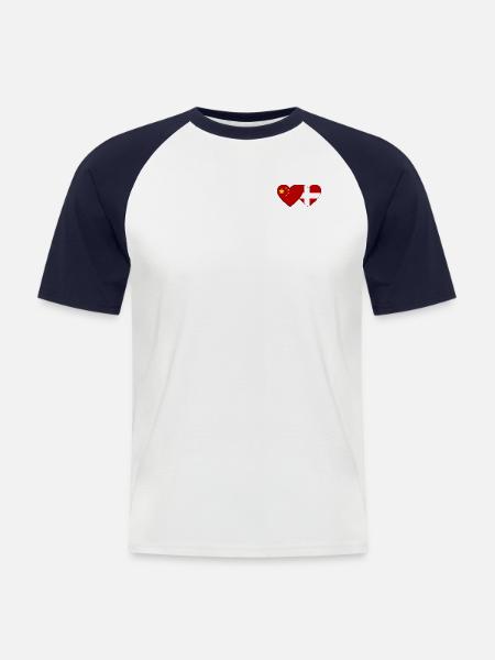 China Dänemark Herz Flagge - Männer Baseball-T-Shirt - Weiß/Navy