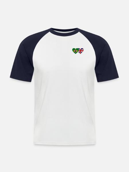 Brazil England Flag Heart - Men's Baseball T-Shirt - white/navy