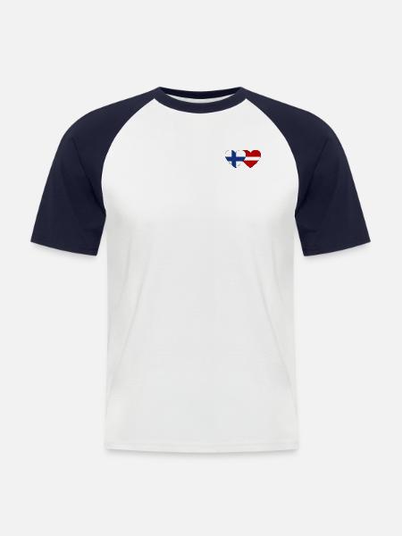 Finland Latvia Flag Heart - Men's Baseball T-Shirt - white/navy