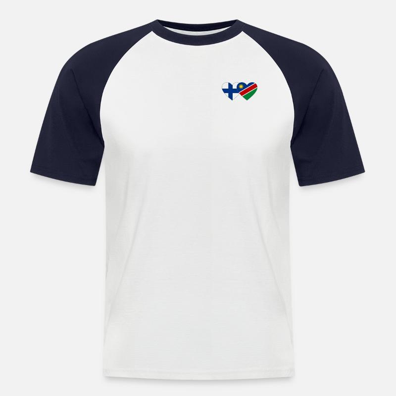 Finnland Namibia Flagge Herz - Männer Baseball-T-Shirt - Weiß/Navy