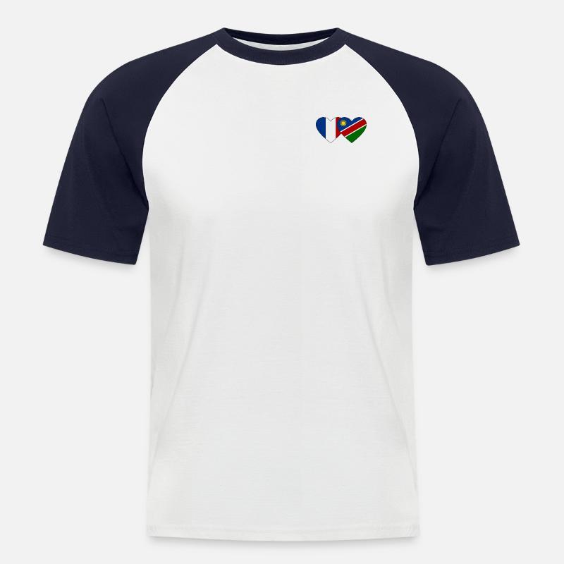 Frankreich Namibia Flagge Herz - Männer Baseball-T-Shirt - Weiß/Navy