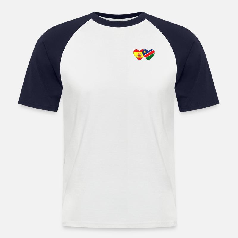 Spanien Namibia Flagge Herz - Männer Baseball-T-Shirt - Weiß/Navy