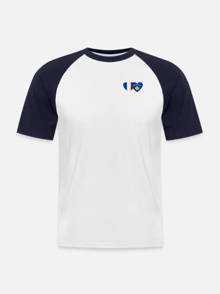 France Kosovo Flag Heart - Men's Baseball T-Shirt - white/navy