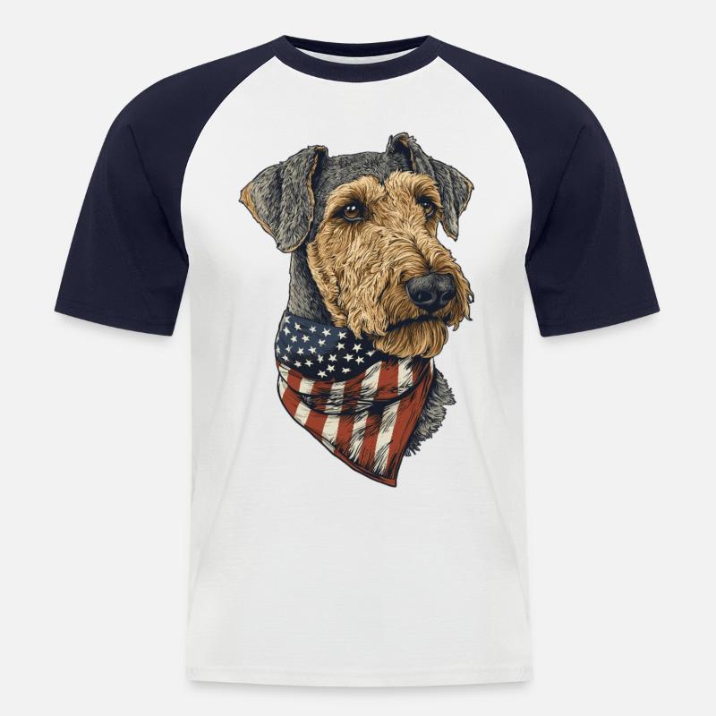 Airedale Terrier - Männer Baseball-T-Shirt - Weiß/Navy
