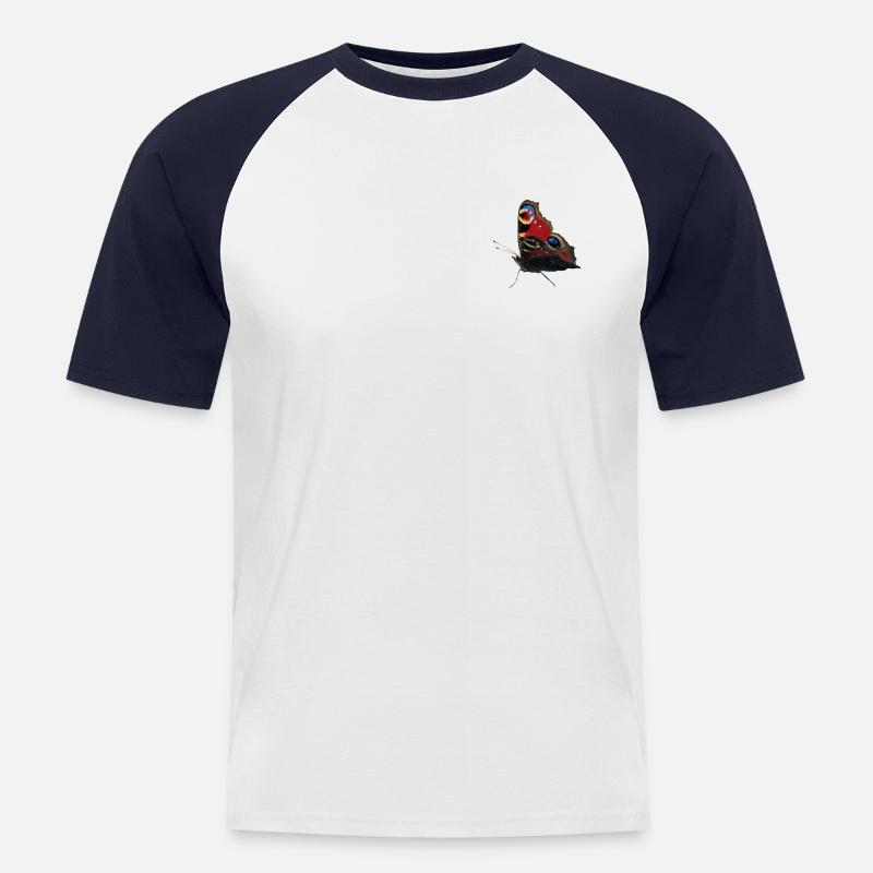 Oeil de paon papillon - T-shirt baseball manches courtes Homme - blanc/marine