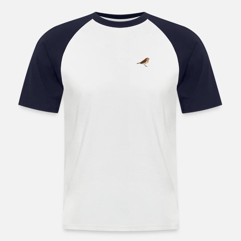 Rotkehlchen - Männer Baseball-T-Shirt - Weiß/Navy