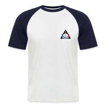 NASA Brustlogo Mit Mond Und Rakete - Männer Baseball-T-Shirt - Weiß/Navy - Vorne - Nik (191cm)