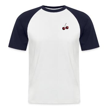 idée cadeau cerises cerises - T-shirt baseball manches courtes Homme - blanc/marine - Devant - Nik (191cm)