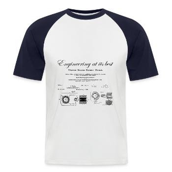 Nikola Tesla / Moteur électro-magnétique-2 - T-shirt baseball manches courtes Homme - blanc/marine - Devant - Nik (191cm)