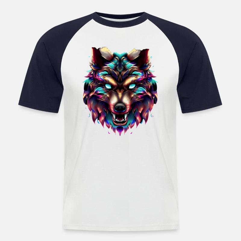 Wolf's Head Synthwave Wolf - Men's Baseball T-Shirt - white/navy