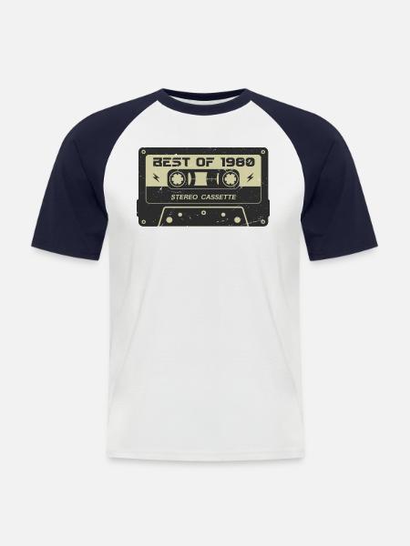 Retro cassette tape 1980's vintage 1980's birthday 1980's - Men's Baseball T-Shirt - white/navy