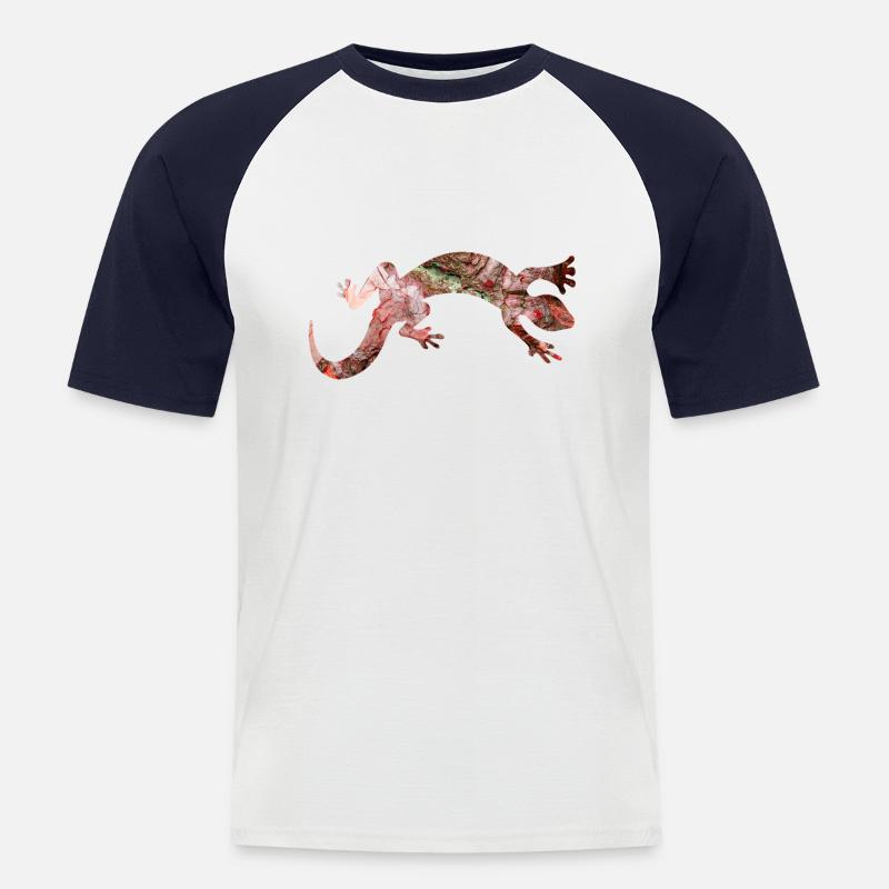 Rote Eidechse Reptil - Männer Baseball-T-Shirt - Weiß/Navy