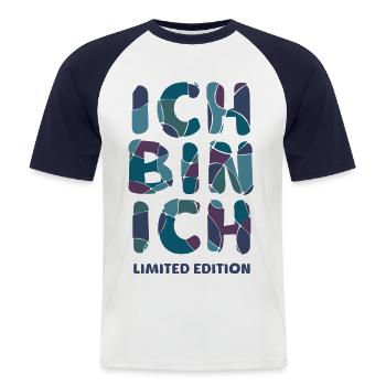 ICH BIN ICH - Affirmation Geschenk Selbstvertrauen - Männer Baseball-T-Shirt - Weiß/Navy - Vorne - Nik (191cm)