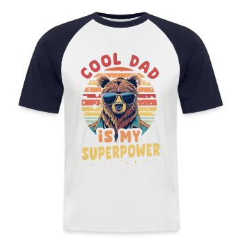 Cooler Papa ist meine Superkraft - Männer Baseball-T-Shirt - Weiß/Navy - Vorne - Nik (191cm)