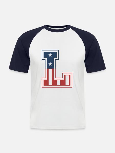 Buchstabe L USA - Männer Baseball-T-Shirt - Weiß/Navy