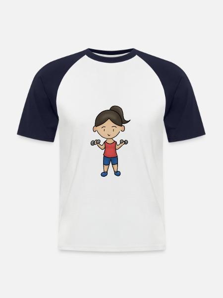 Girl power brunette dumbbell gym workout - Men's Baseball T-Shirt - white/navy