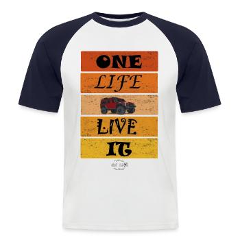 EIN LEBEN LEBE ES - Männer Baseball-T-Shirt - Weiß/Navy - Vorne - Nik (191cm)