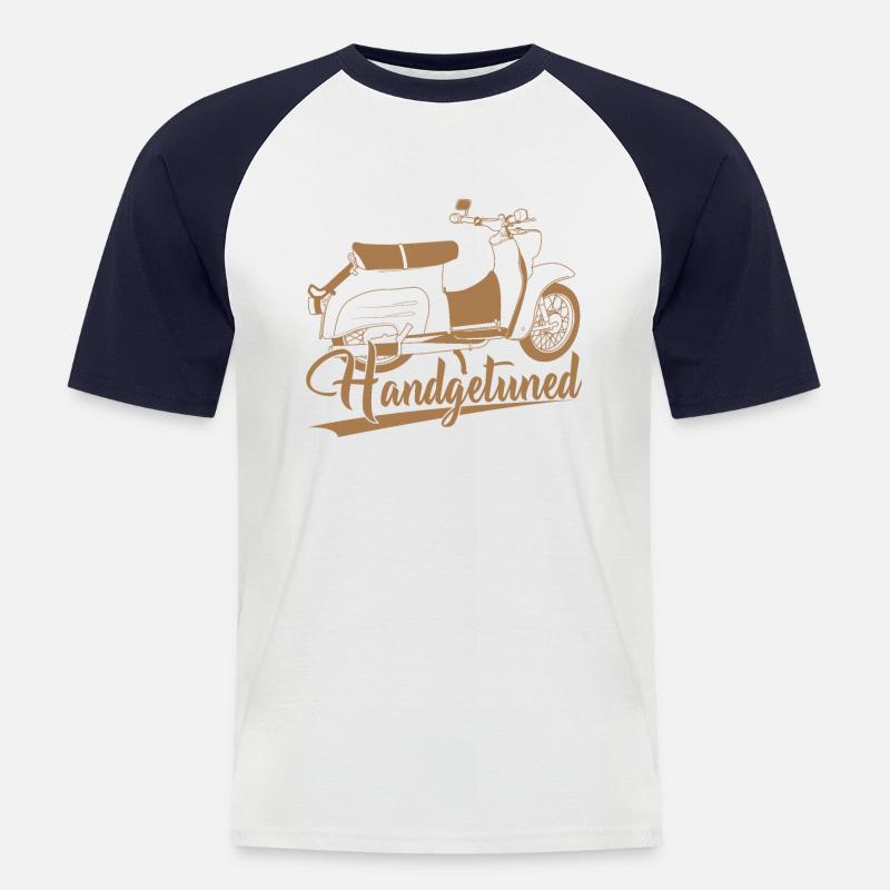 DDR Moped Simme Simson Handgetuned - Männer Baseball-T-Shirt - Weiß/Navy