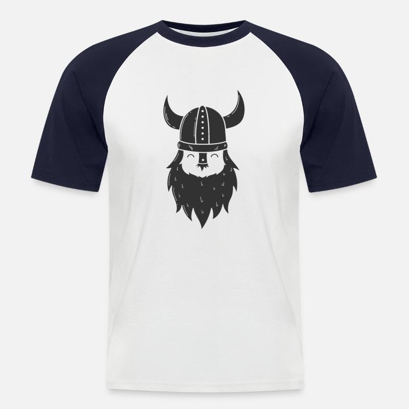 Wikinger mit Vollbart und Wikingerhelm - Männer Baseball-T-Shirt - Weiß/Navy