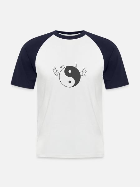 Wings Yin and Yang Symbol - Men's Baseball T-Shirt - white/navy