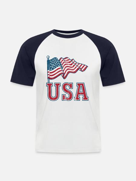 USA with Flag - Men's Baseball T-Shirt - white/navy