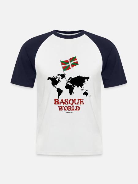Basque World - T-shirt baseball manches courtes Homme - blanc/marine