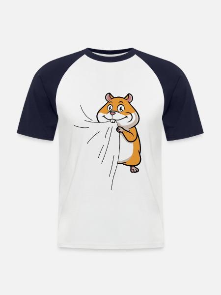 Hamster eats fabric - Men's Baseball T-Shirt - white/navy