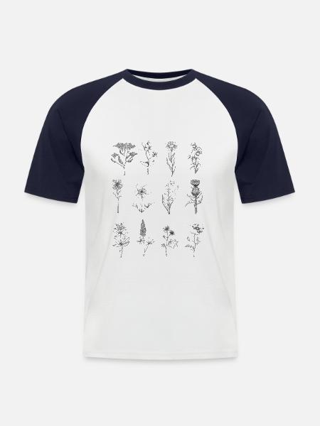 Wildblumen Line Art - Männer Baseball-T-Shirt - Weiß/Navy