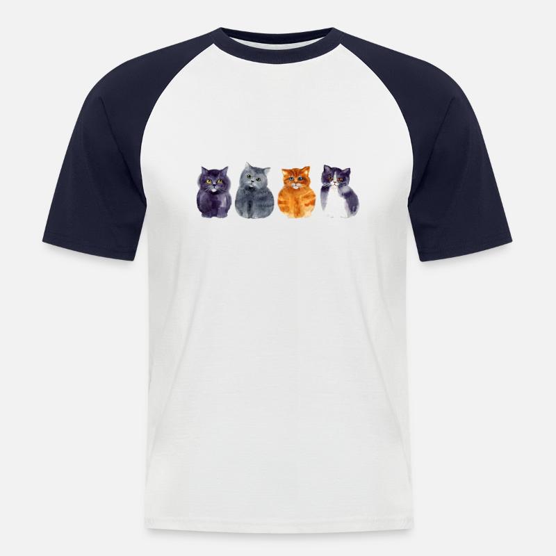 4 Katzen - Männer Baseball-T-Shirt - Weiß/Navy