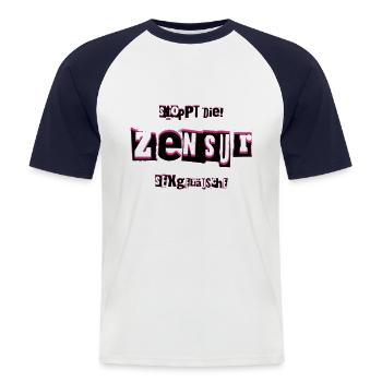 ZENSUR Logo Shirt - Männer Baseball-T-Shirt - Weiß/Navy - Vorne - Nik (191cm)