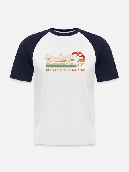 70 años Retro Vintage Regalo de cumpleaños 70 años - Camiseta béisbol manga corta hombre - blanco/azul marino