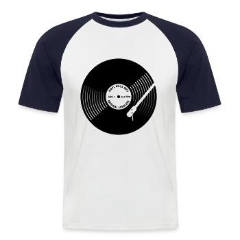 Disque vinyle - T-shirt baseball manches courtes Homme - blanc/marine - Devant - Nik (191cm)