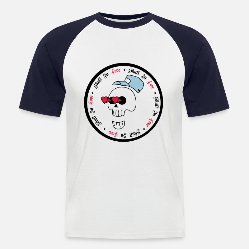 crâne dans l'amour - halloweem - crâne - T-shirt baseball manches courtes Homme - blanc/marine