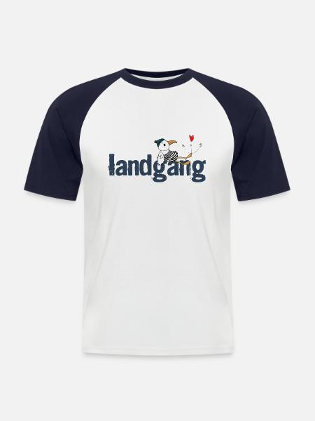 Landgang Möwe Herz - Männer Baseball-T-Shirt - Weiß/Navy