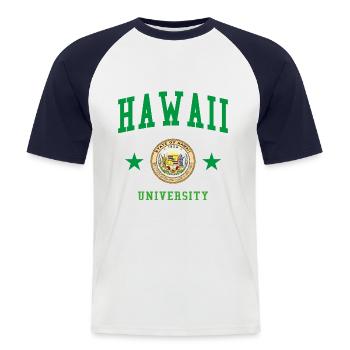 Université d'Hawaï - T-shirt baseball manches courtes Homme - blanc/marine - Devant - Nik (191cm)