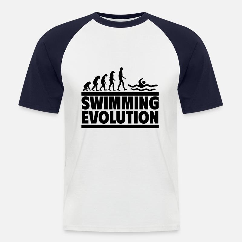 Schwimmen Evolution,Perfekt für Schwimmfans - Männer Baseball-T-Shirt - Weiß/Navy