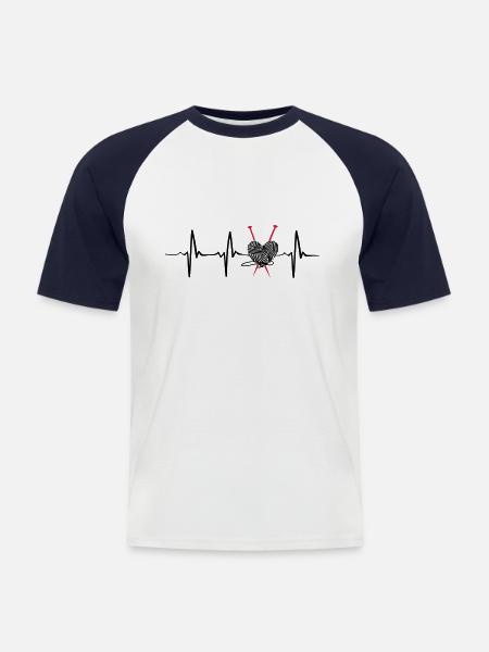 Heartbeat knitting funny gift - Men's Baseball T-Shirt - white/navy