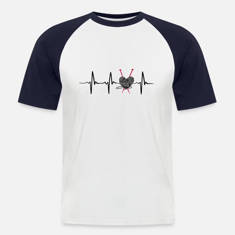 Heartbeat knitting lustig geschenk - Männer Baseball-T-Shirt - Weiß/Navy