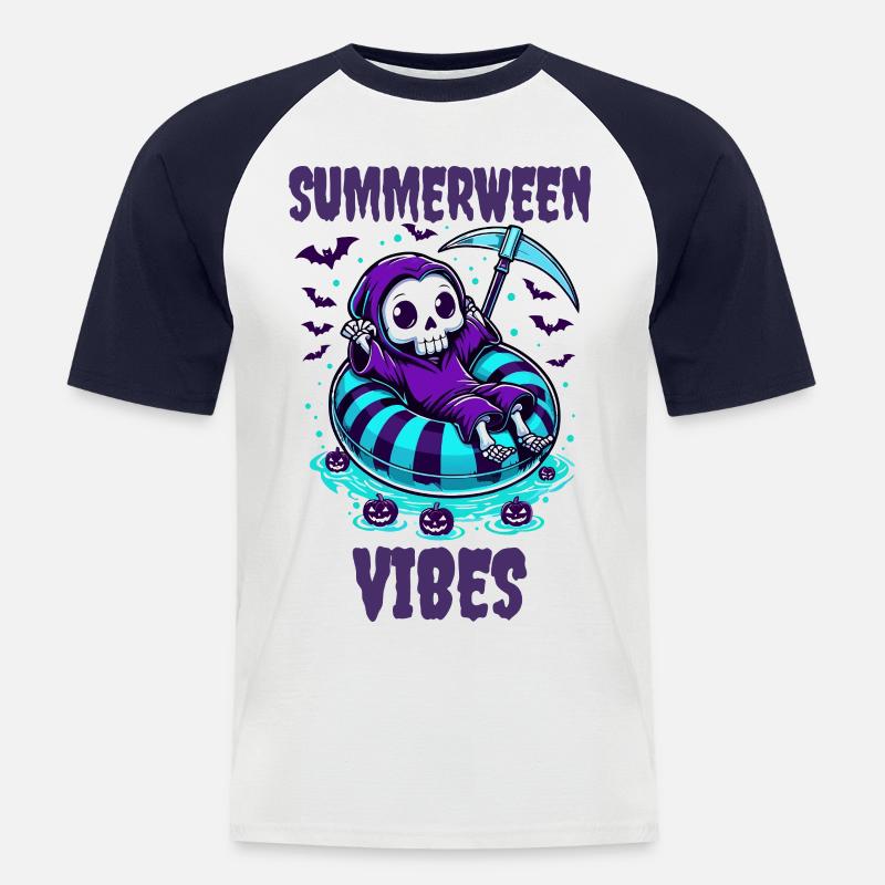 Summerween Vibes mit Sensenmann - Männer Baseball-T-Shirt - Weiß/Navy