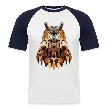 Owl Polygon - Geometric Wildlife Eagle Owl Nature - Men's Baseball T-Shirt - white/navy - Front - Nik (191cm)