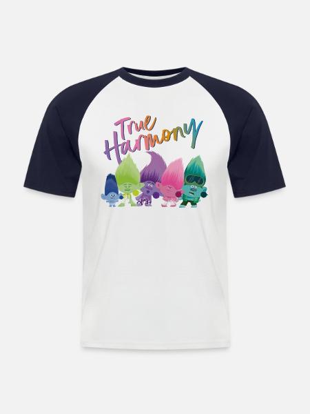 Trolde Ægte harmoni Masser af farverige trolde - Kortærmet herre-baseballshirt - hvid/marineblå