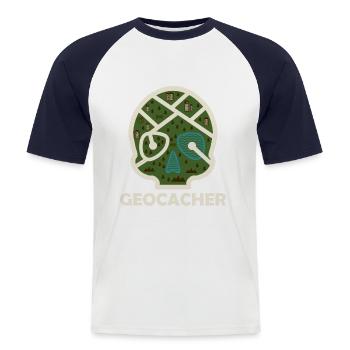 Géocaching géocaching - T-shirt baseball manches courtes Homme - blanc/marine - Devant - Nik (191cm)