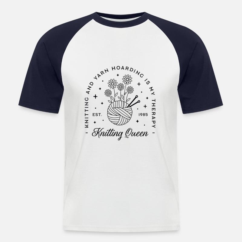 Stricker Humor Strickgarn - Männer Baseball-T-Shirt - Weiß/Navy