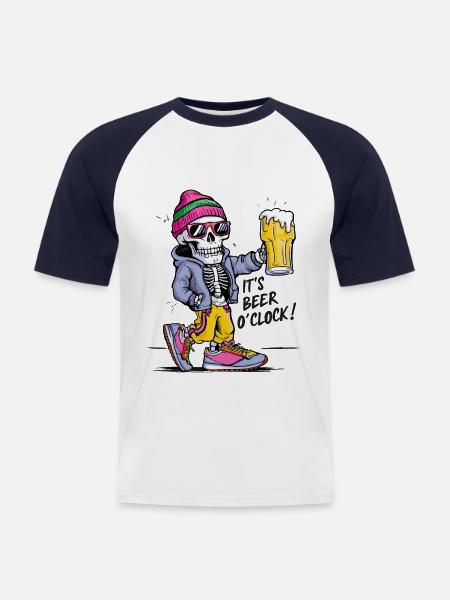 It's beer o'clock Funny Skeleton - Men's Baseball T-Shirt - white/navy